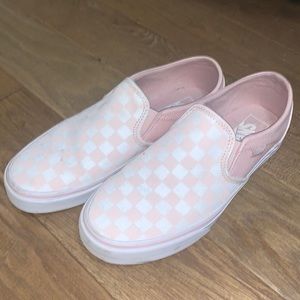 White and pink checkered Vans